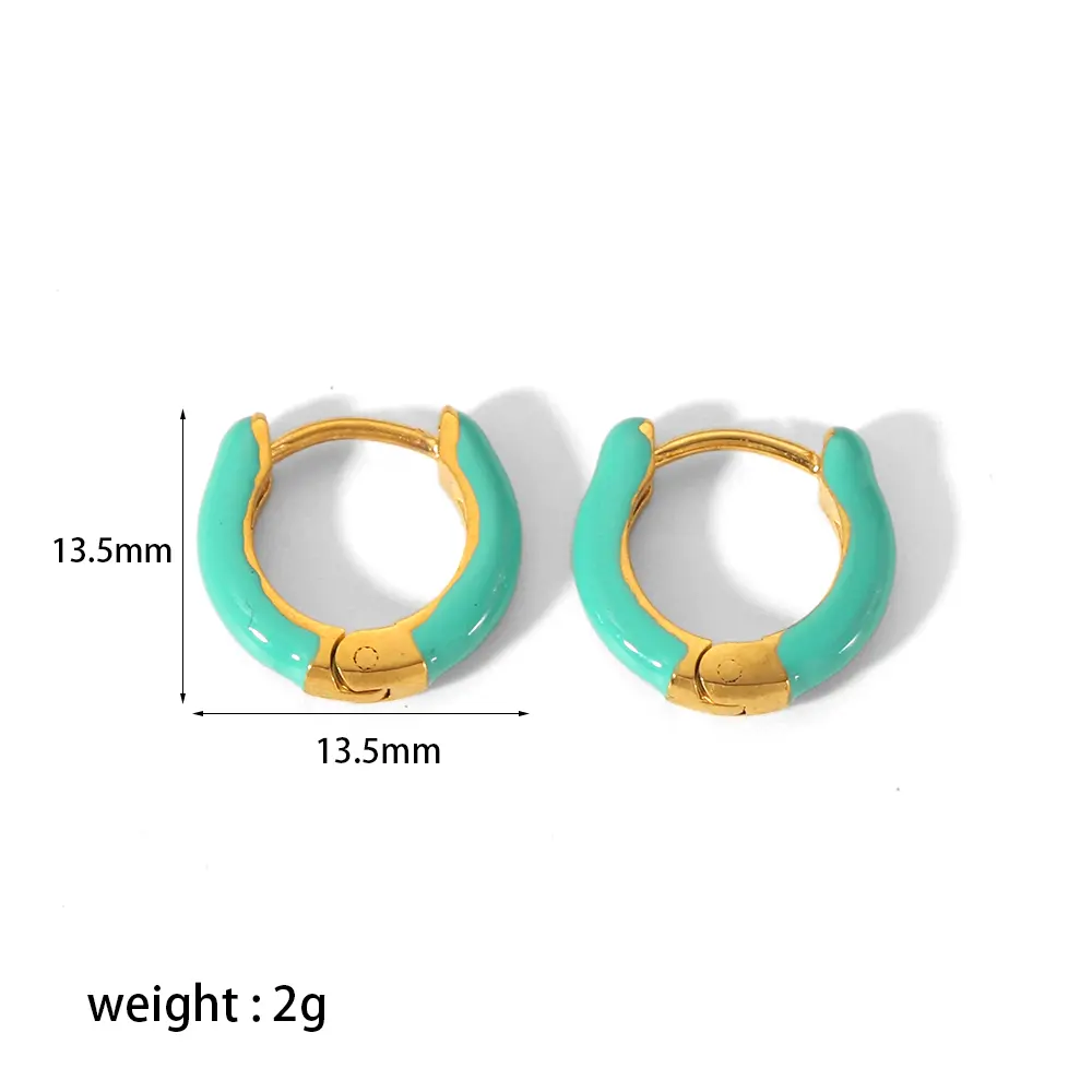 1 Pair Simple Sweet Style U Shape Enamel Stainless Steel  Gold Color Plated Women's Hoop Earrings h5 