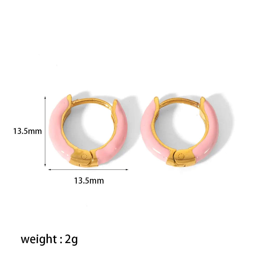 1 Pair Simple Sweet Style U Shape Enamel Stainless Steel 18K Gold Color Plated Women's Hoop Earrings h5 