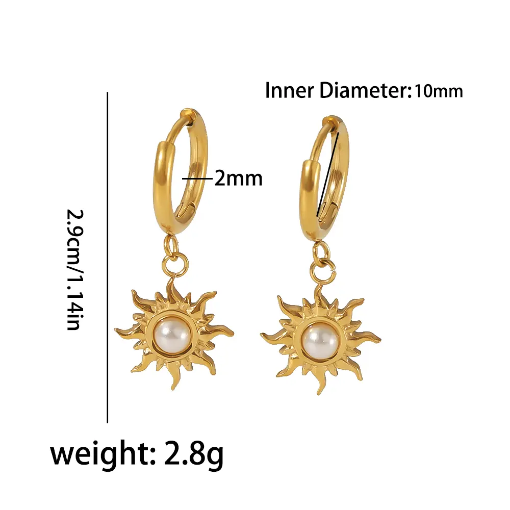 1 Pair Simple Sweet Style Sun Shape Stainless Steel  Gold Color Inlay Artificial Pearl Women's Drop Earrings h5 