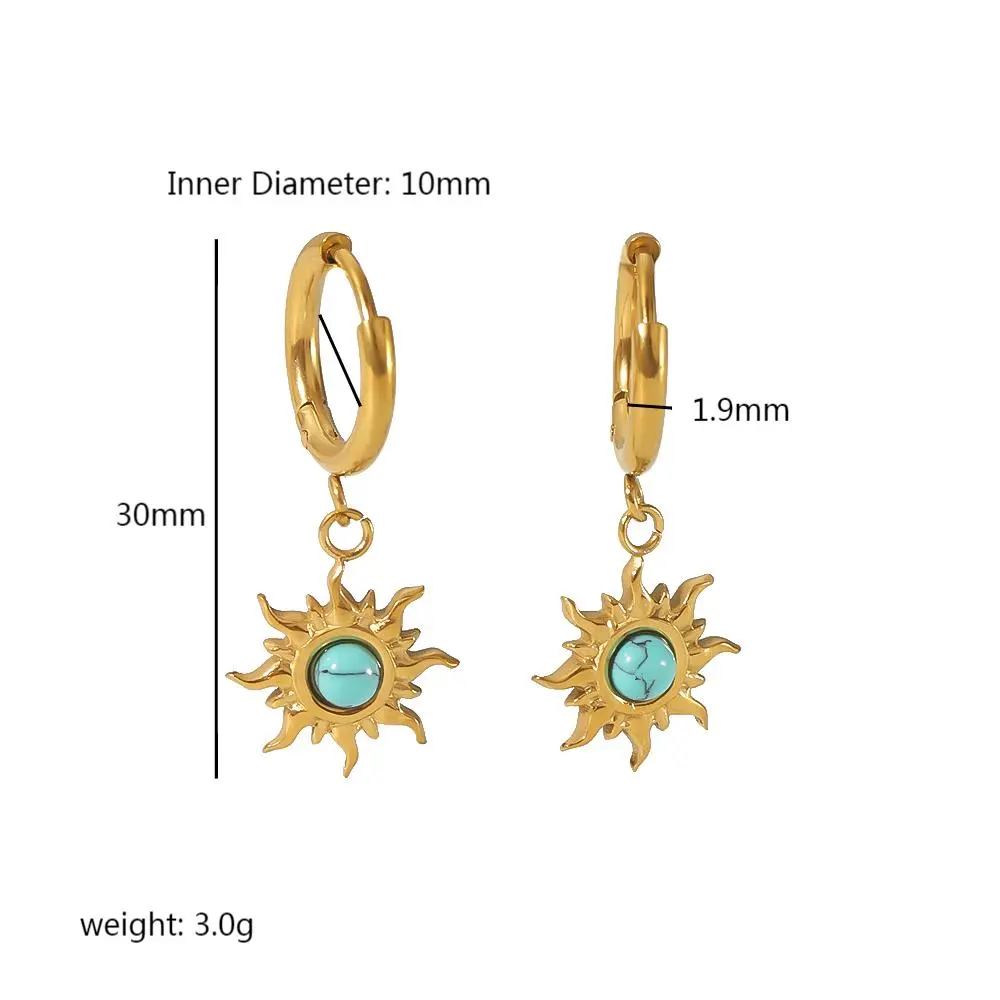 1 Pair Simple Sweet Style Sun Shape Stainless Steel  Gold Color Inlay Natural Stones Women's Drop Earrings h5 