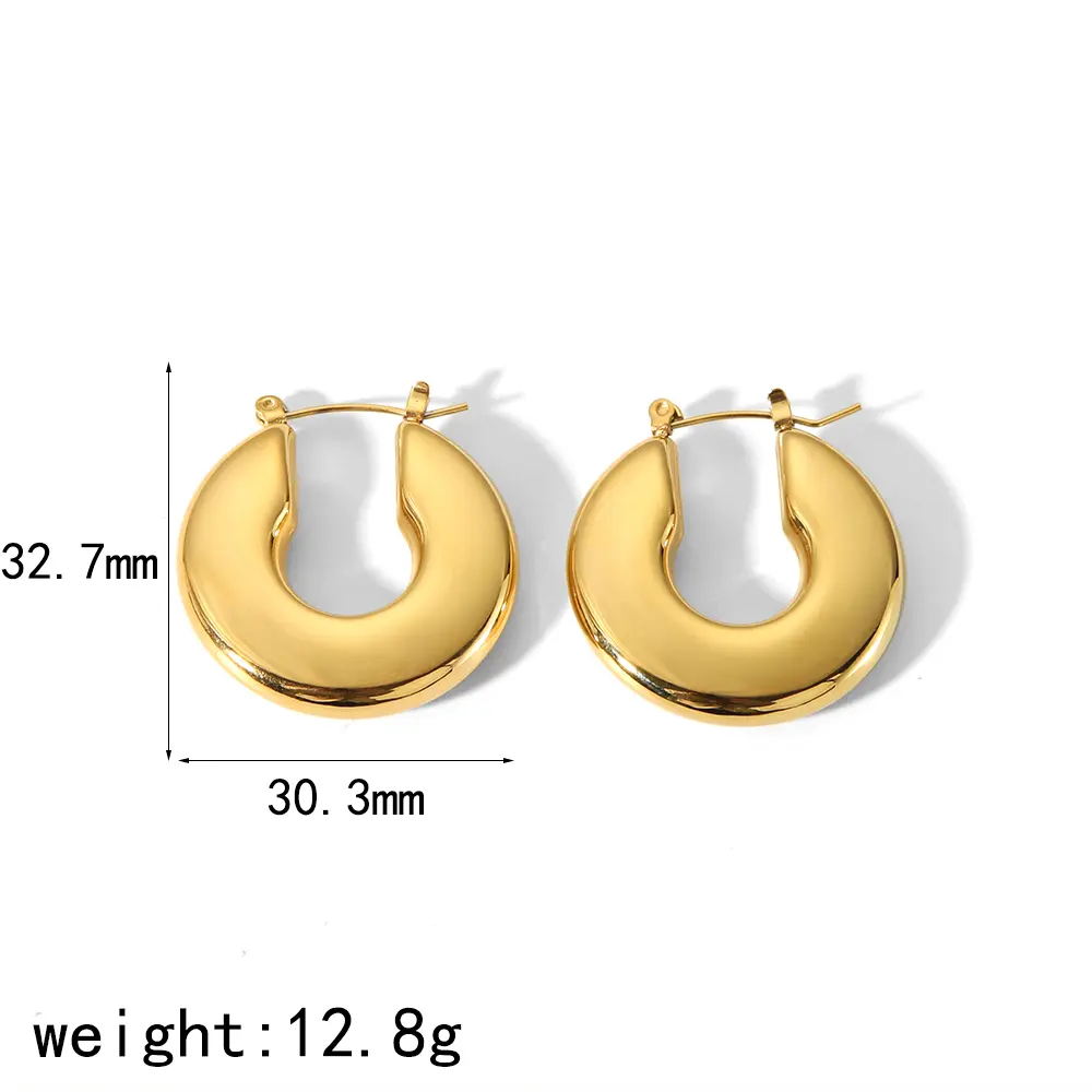 1 Pair Simple Classic Style Flat U Shape Stainless Steel  Gold Color Women's Hoop Earrings h5 