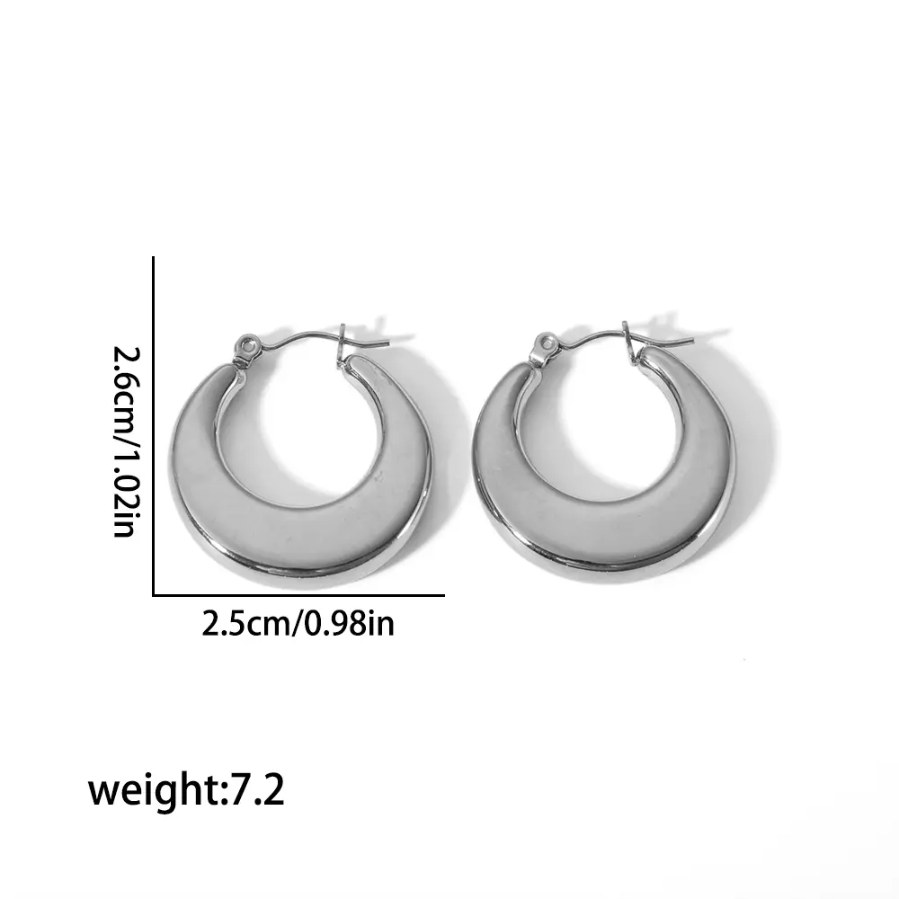 1 Pair Simple Classic Style Flat Glossy U Shape Stainless Steel 18K Gold Color Plated Women's Hoop Earrings h5 