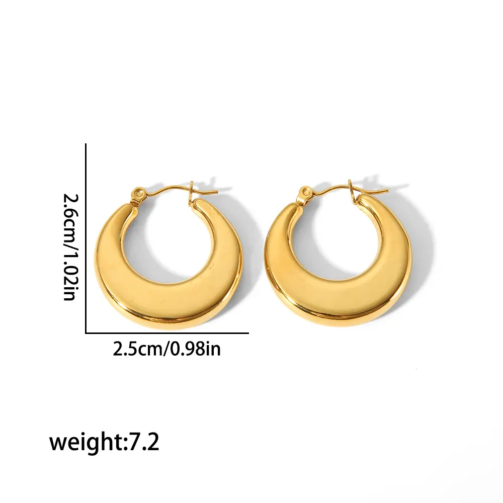 1 Pair Simple Classic Style Flat Glossy U Shape Stainless Steel  Gold Color Women's Hoop Earrings 