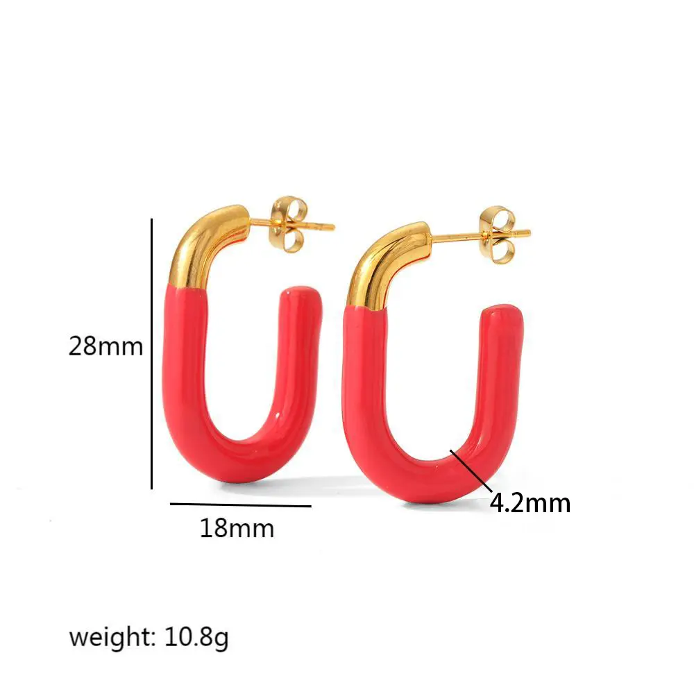 1 Pair Simple Vacation Style U Shape Enamel Stainless Steel  Gold Color Women's Hoop Earrings h5 