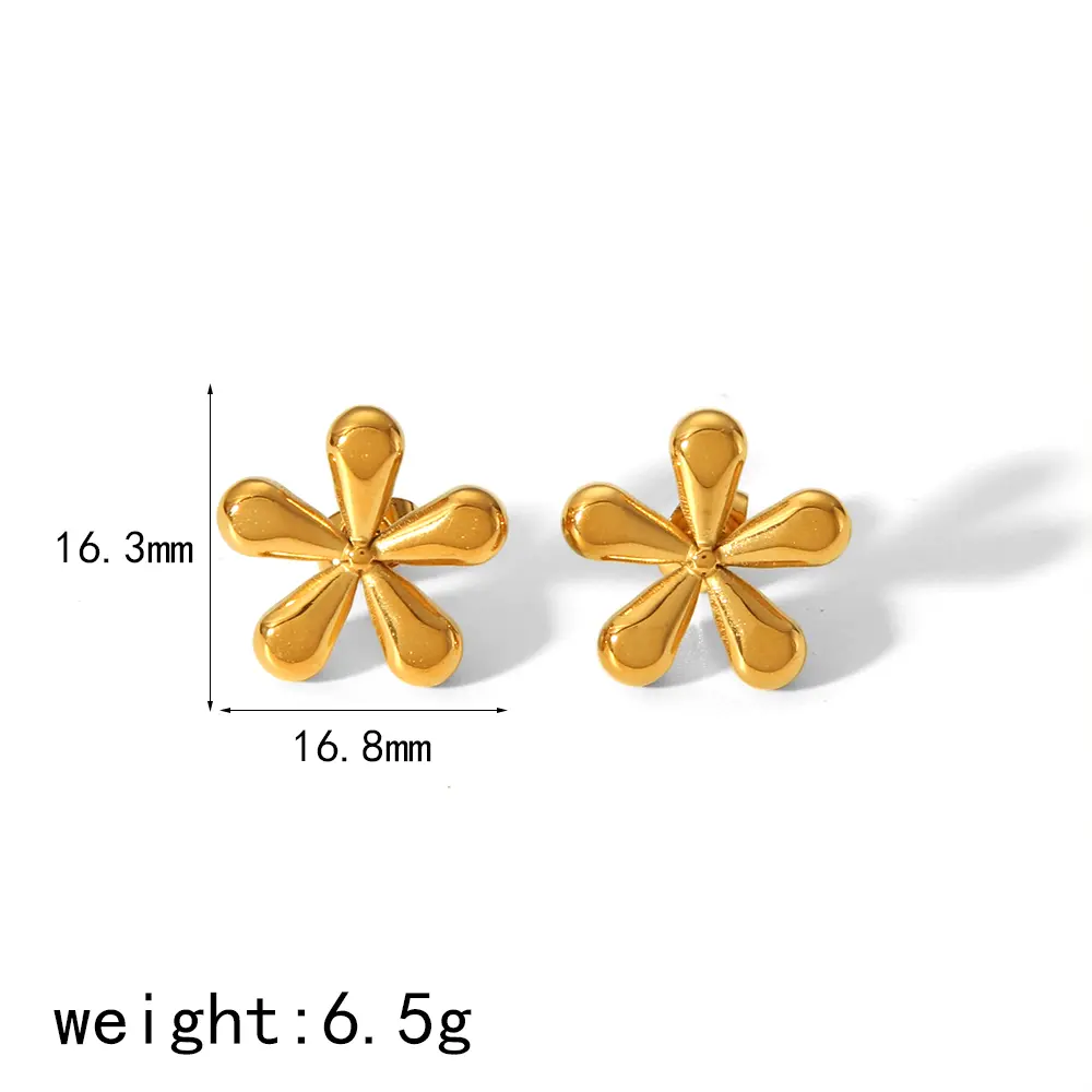 1 Pair Simple Sweet Style Flower Shape Stainless Steel 18K Gold Color Plated Women's Stud Earrings h5 