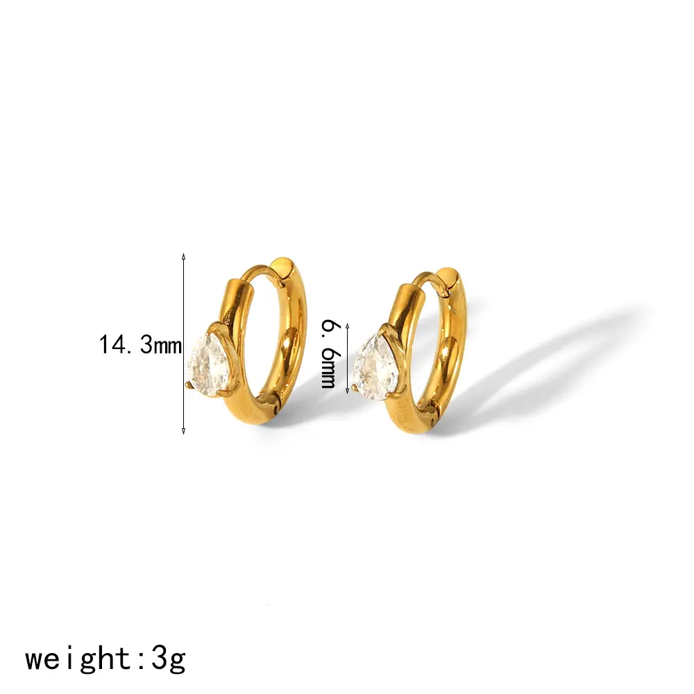 1 Pair Simple Style Droplet Shape Stainless Steel 18K Gold Color Plated Inlay Zircon Women's Hoop Earrings h5 