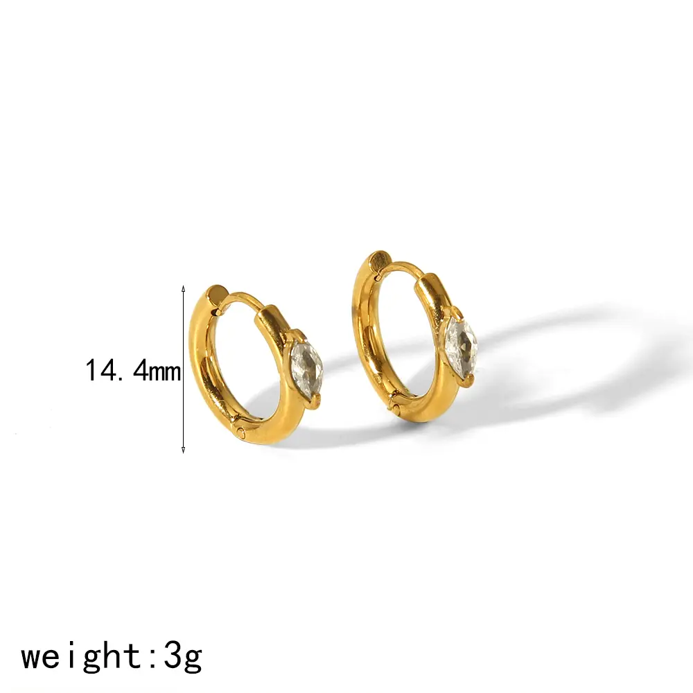 1 Pair Simple Style Oval Shape Stainless Steel  Gold Color Inlay Zircon Women's Hoop Earrings 2