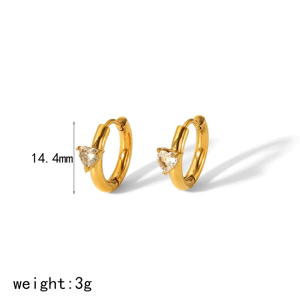 1 Pair Simple Style Heart Shape Stainless Steel 18K Gold Color Plated Inlay Zircon Women's Hoop Earrings h5 