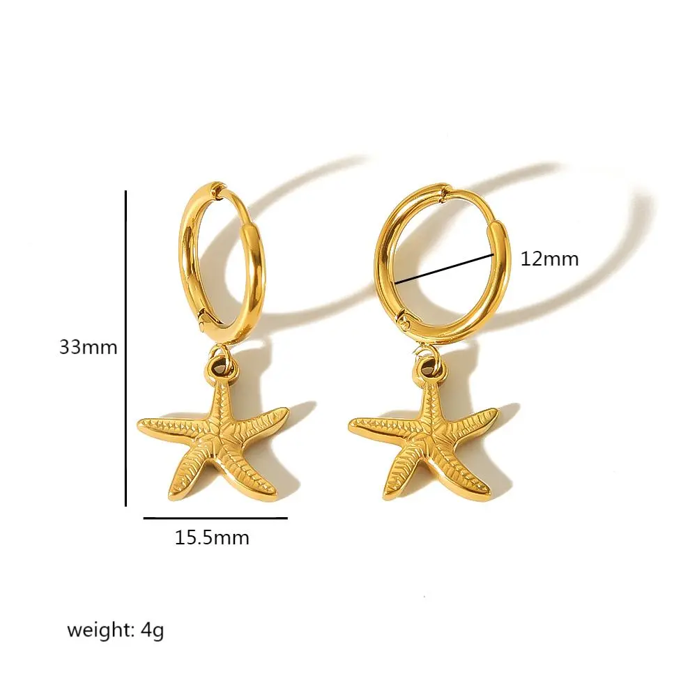 1 Pair Cute Style Starfish Shell Shape Stainless Steel  Gold Color Plated Women's Drop Earrings