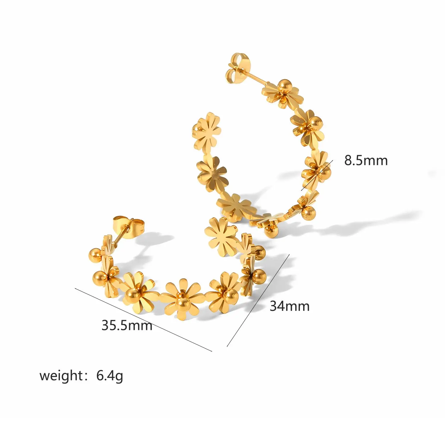 1 Pair Simple Sweet Style Flower Shape Stainless Steel 18K Gold Color Plated Women's Hoop Earrings h5 