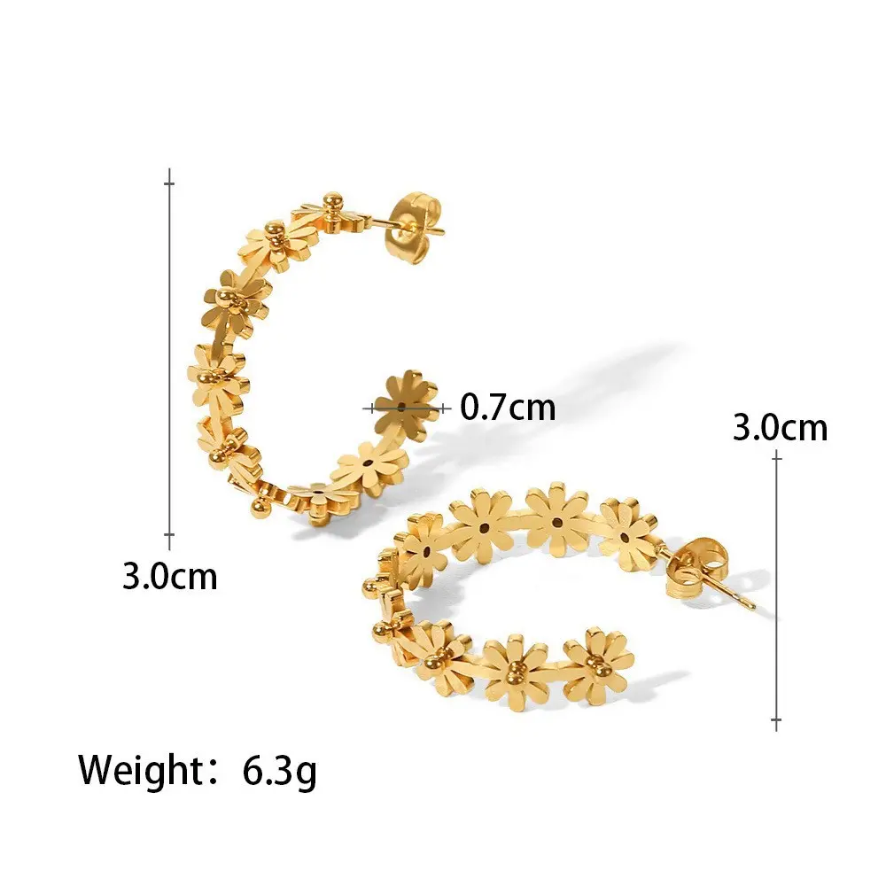 1 Pair Simple Sweet Style Flower Shape Stainless Steel  Gold Color Women's Hoop Earrings h5 