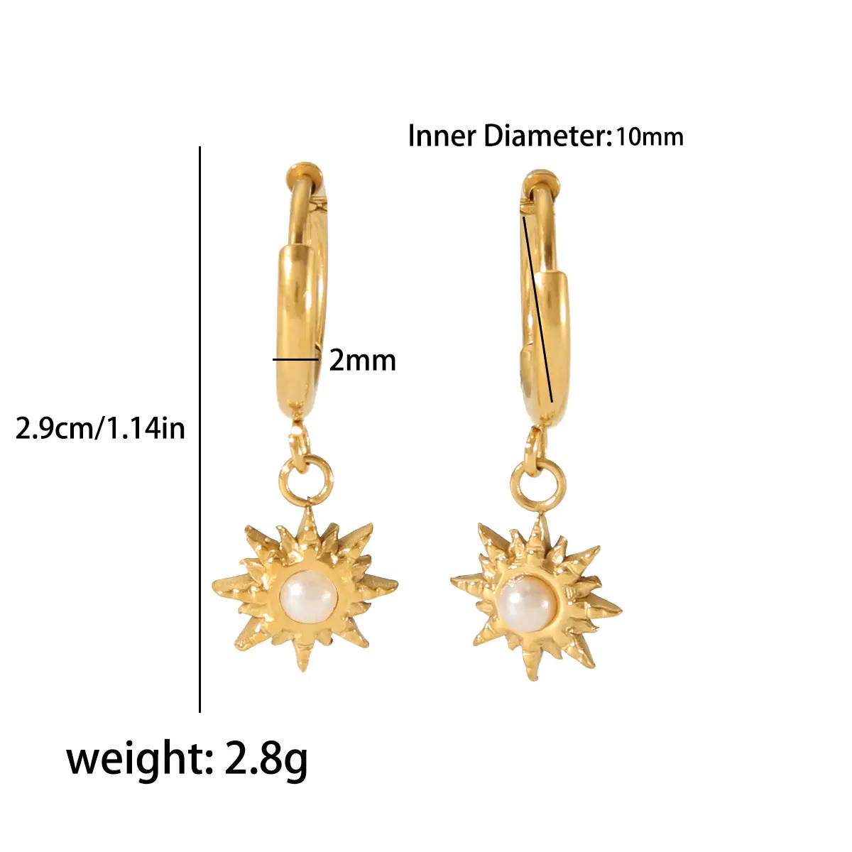 1 Pair Simple Sweet Style Sun Shape Stainless Steel 18K Gold Color Plated Inlay Artificial Pearl Women's Drop Earrings h5 