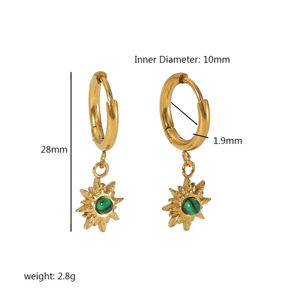 1 Pair Simple Sweet Style Sun Shape Stainless Steel  Gold Color Inlay Natural Stones Women's Drop Earrings h5 