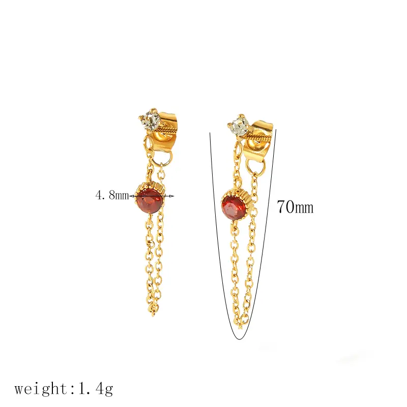 1 Pair Simple Style Tassel Shape Stainless Steel  Gold Color Inlay Zircons Women's Drop Earrings h5 