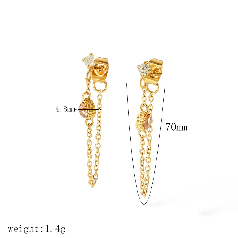 1 Pair Simple Style Tassel Shape Stainless Steel  Gold Color Inlay Zircons Women's Drop Earrings h5 