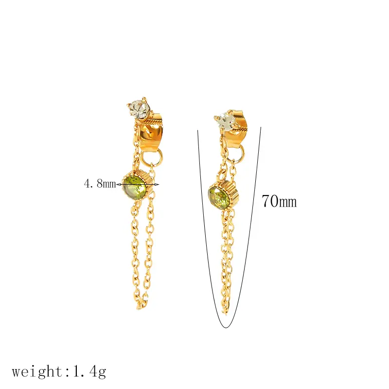 1 Pair Simple Style Tassel Shape Stainless Steel  Gold Color Inlay Zircons Women's Drop Earrings h5 