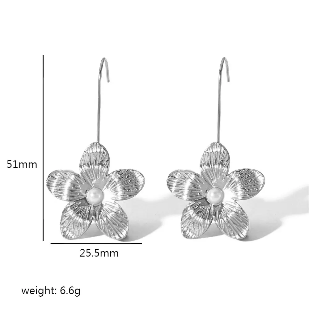 1 Pair Retro Classic Style Flower Shape Stainless Steel  Gold Color Inlay Artificial Pearls Women's Stud Earrings h5 