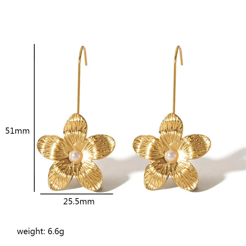 1 Pair Retro Classic Style Flower Shape Stainless Steel  Gold Color Inlay Artificial Pearls Women's Stud Earrings h5 