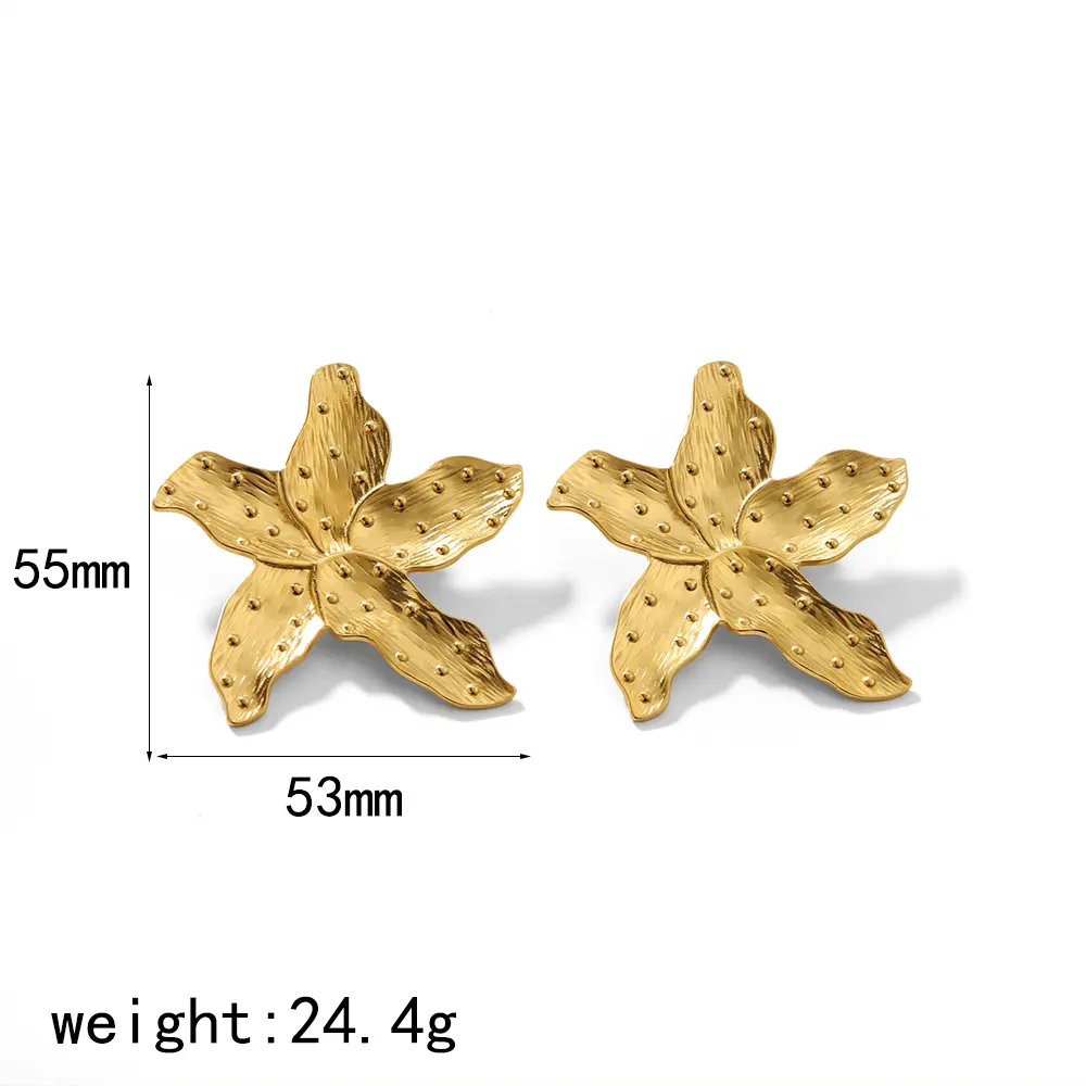 1 Pair Retro Simple Style Flower Leaf Shape Stainless Steel  Gold Color Women's Stud Earrings h5 