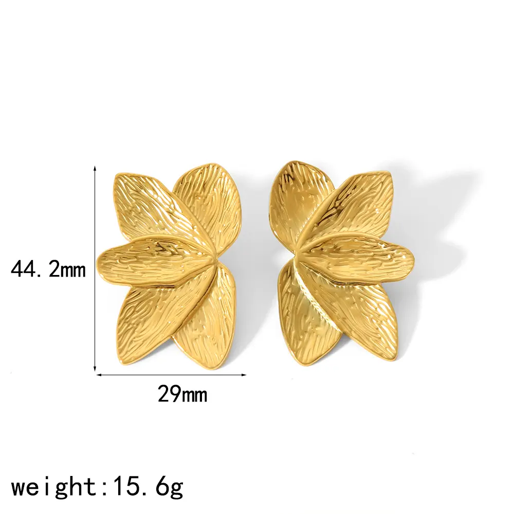 1 Pair Retro Simple Style Flower Leaf Shape Stainless Steel  Gold Color Women's Stud Earrings h5 