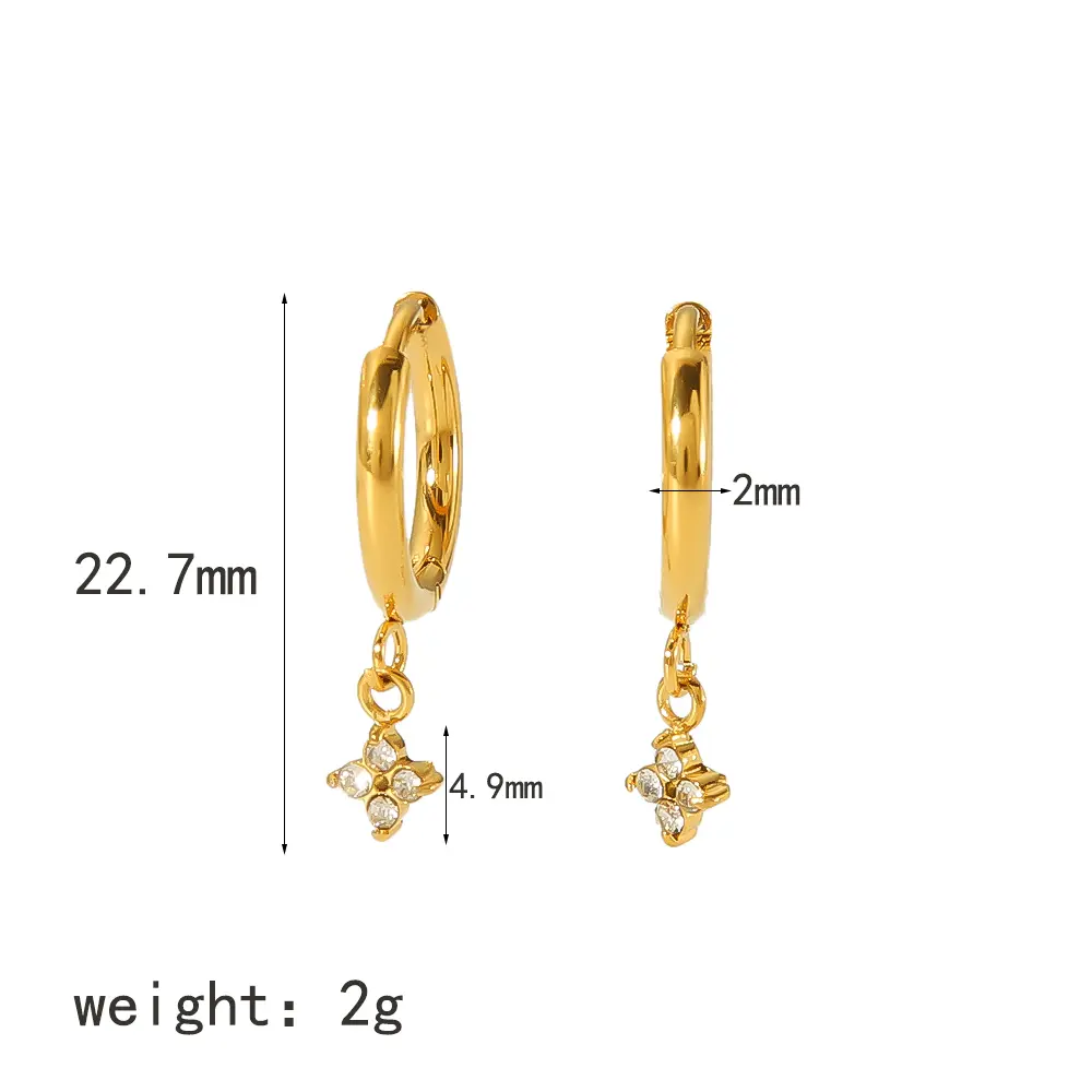 1 Pair Simple Dainty Style Star Shape Stainless Steel 18K Gold Color Plated Inlay Rhinestones Women's Drop Earrings h5 