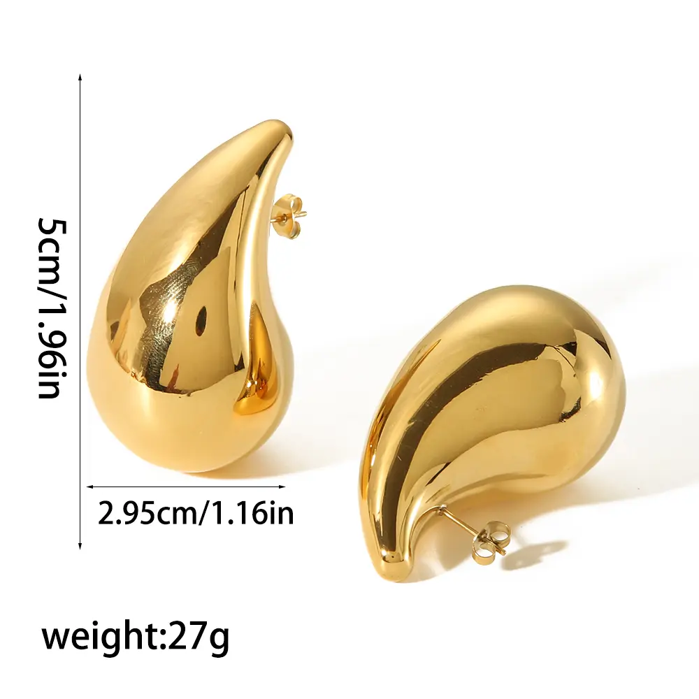 1 Pair Simple Classic Style Chunky Droplet Shape Stainless Steel 18K Gold Color Plated Women's Stud Earrings h5 