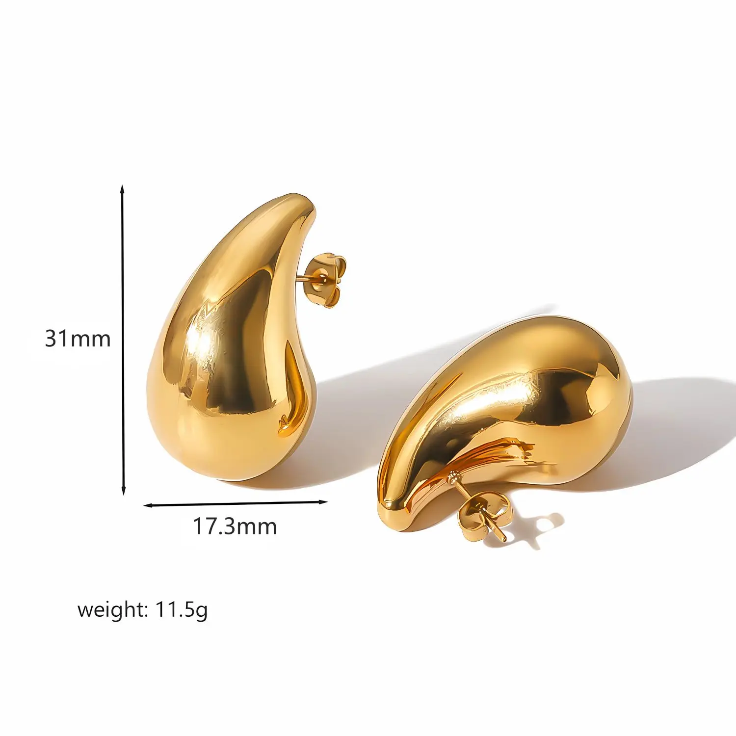 1 Pair Simple Classic Style Chunky Shape Stainless Steel  Gold Color Plated Women's Stud Earrings 2