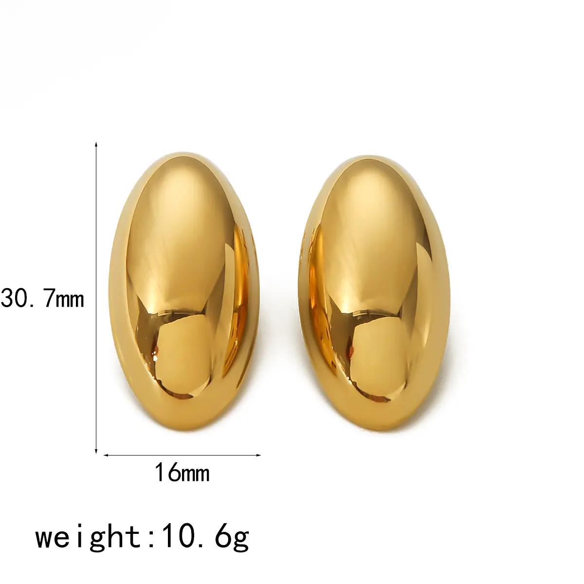 1 Pair Simple Daily Style Glossy Oval Shape Stainless Steel 18K Gold Color Plated Women's Stud Earrings h5 