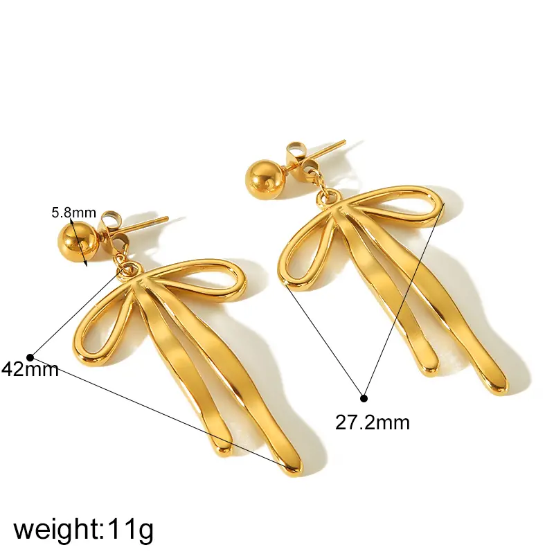 1 Pair Trendy Simple Style Bowknot Shape Stainless Steel  Gold Color Women's Drop Earrings h5 