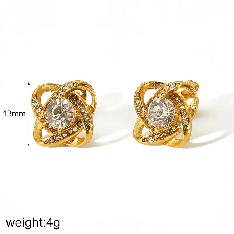 1 Pair Simple Sweet Style Stainless Steel  Gold Color Inlay Rhinestones Women's Stud Earrings h5 