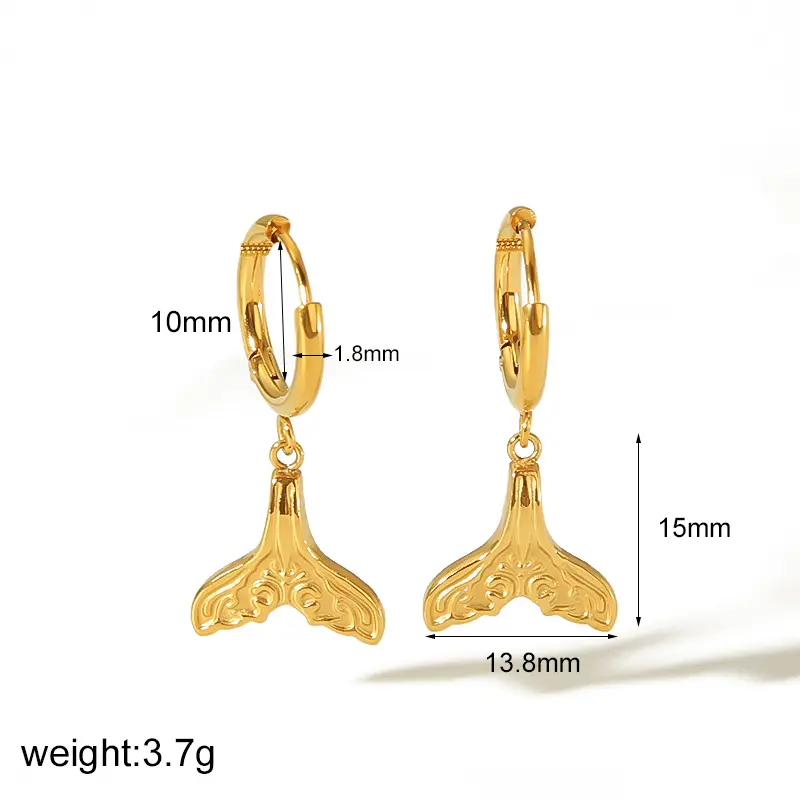 1 Pair Simple Sweet Style Fishtail Shape Stainless Steel 18K Gold Color Plated Women's Drop Earrings h5 