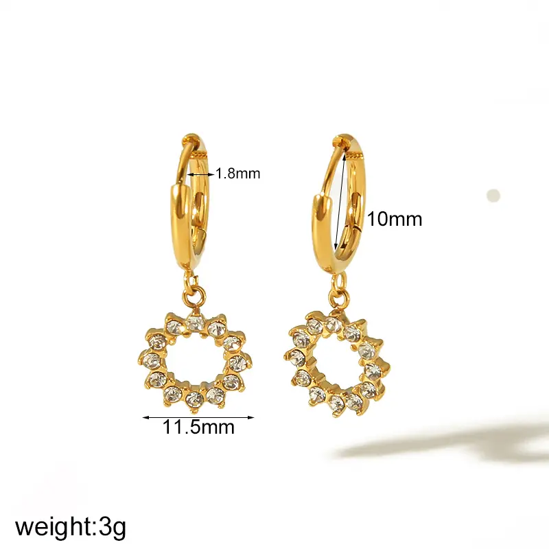 1 Pair Simple Sweet Style Sun Shape Stainless Steel  Gold Color Inlay Rhinestones Women's Drop Earrings 2