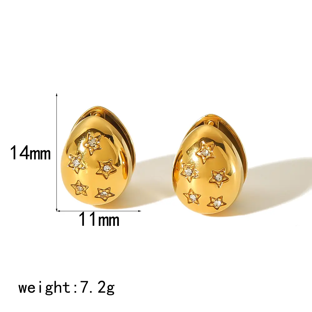 1 Pair Simple Style Droplet Oval Shape Stainless Steel  Gold Color Inlay Rhinestones Women's Stud Earrings h5 