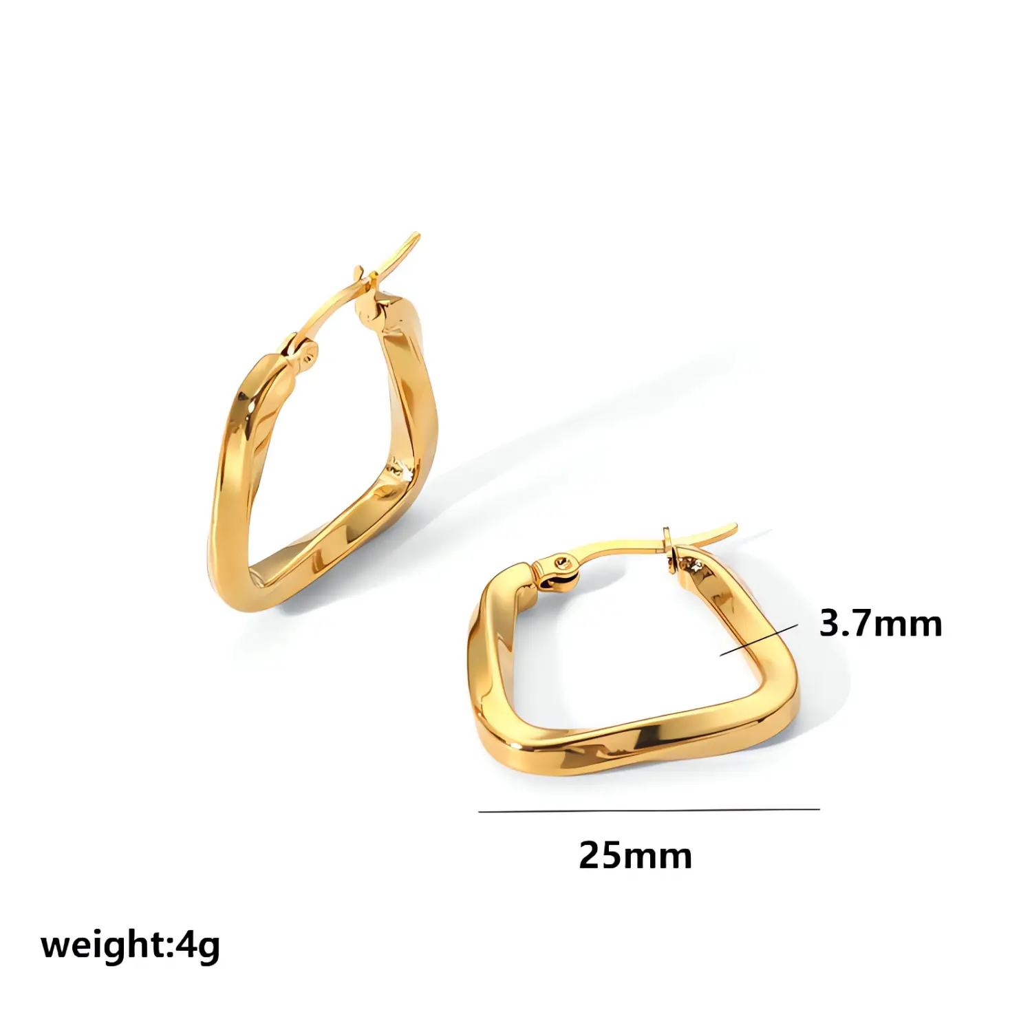 1 Pair Simple Versatile Style Irregular Square Shape Stainless Steel  Gold Color Women's Hoop Earrings h5 