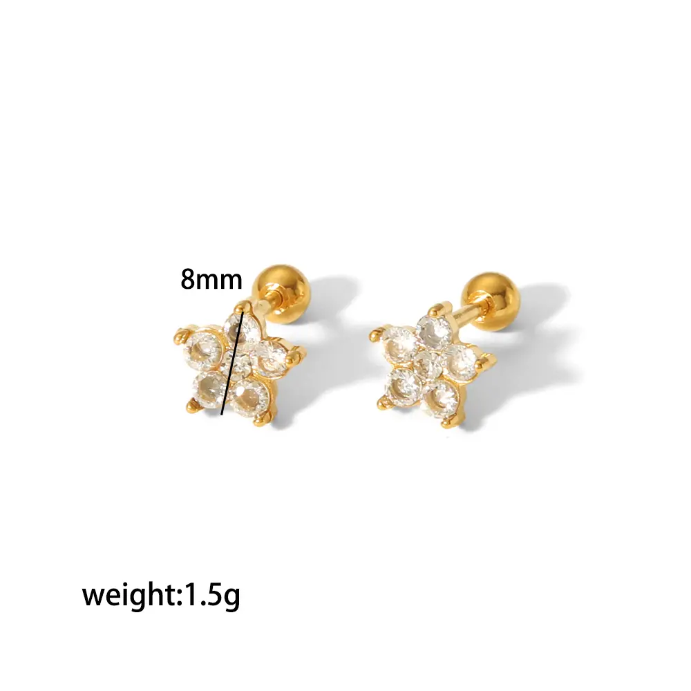 1 Pair Simple Sweet Style Dainty Star Shape Stainless Steel  Gold Color Inlay Zircons Women's Stud Earrings 