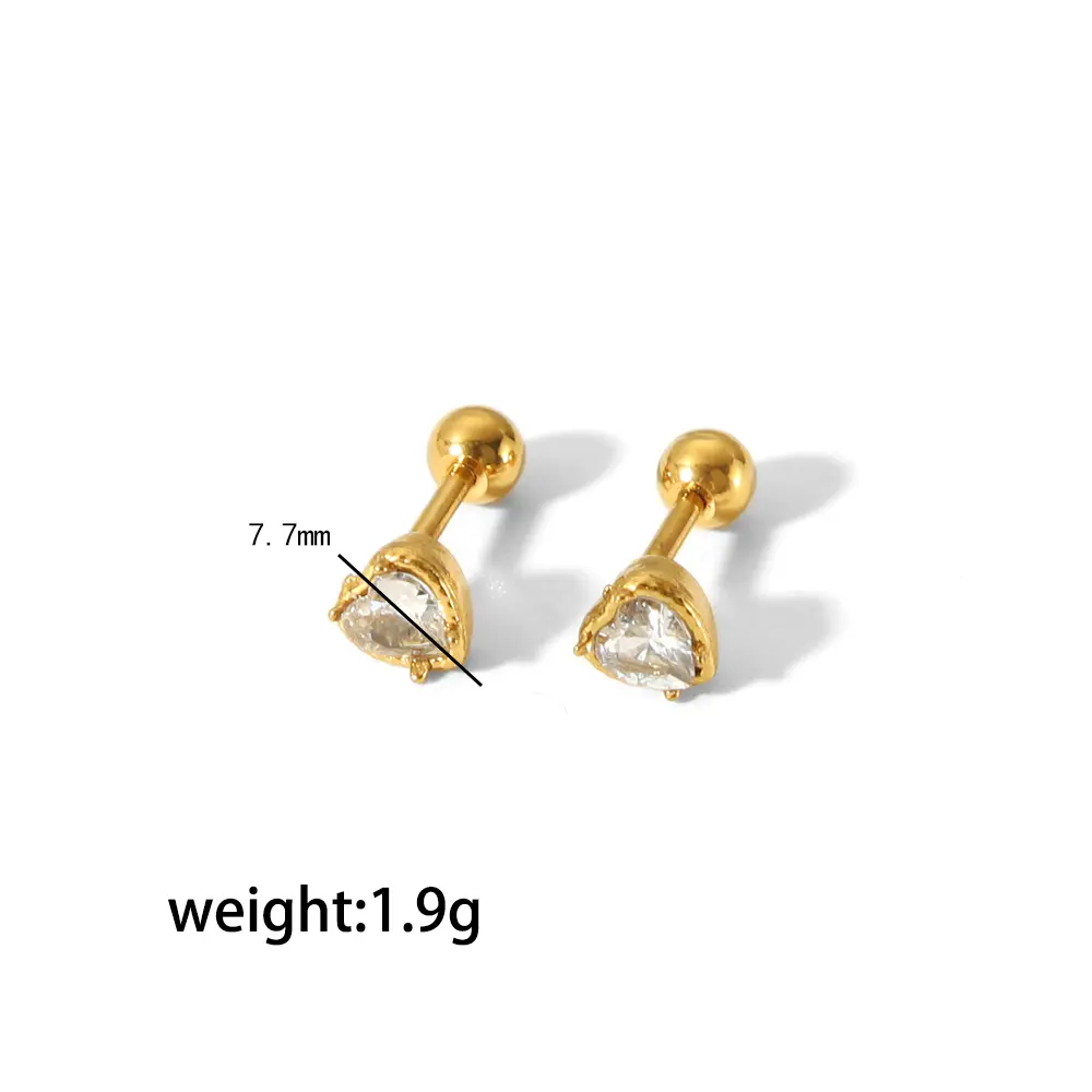 1 Pair Simple Sweet Style Dainty  Heart Shape Stainless Steel  Gold Color Inlay Zircons Women's Stud Earrings h5 