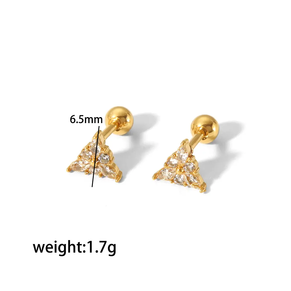 1 Pair Simple Sweet Style Dainty Triangle Shape Stainless Steel  Gold Color Inlay Zircons Women's Stud Earrings h5 