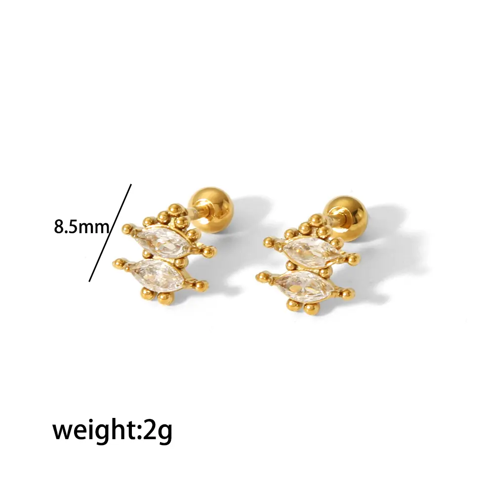 1 Pair Simple Sweet Style Dainty  Stainless Steel  Gold Color Inlay Zircons Women's Stud Earrings 2