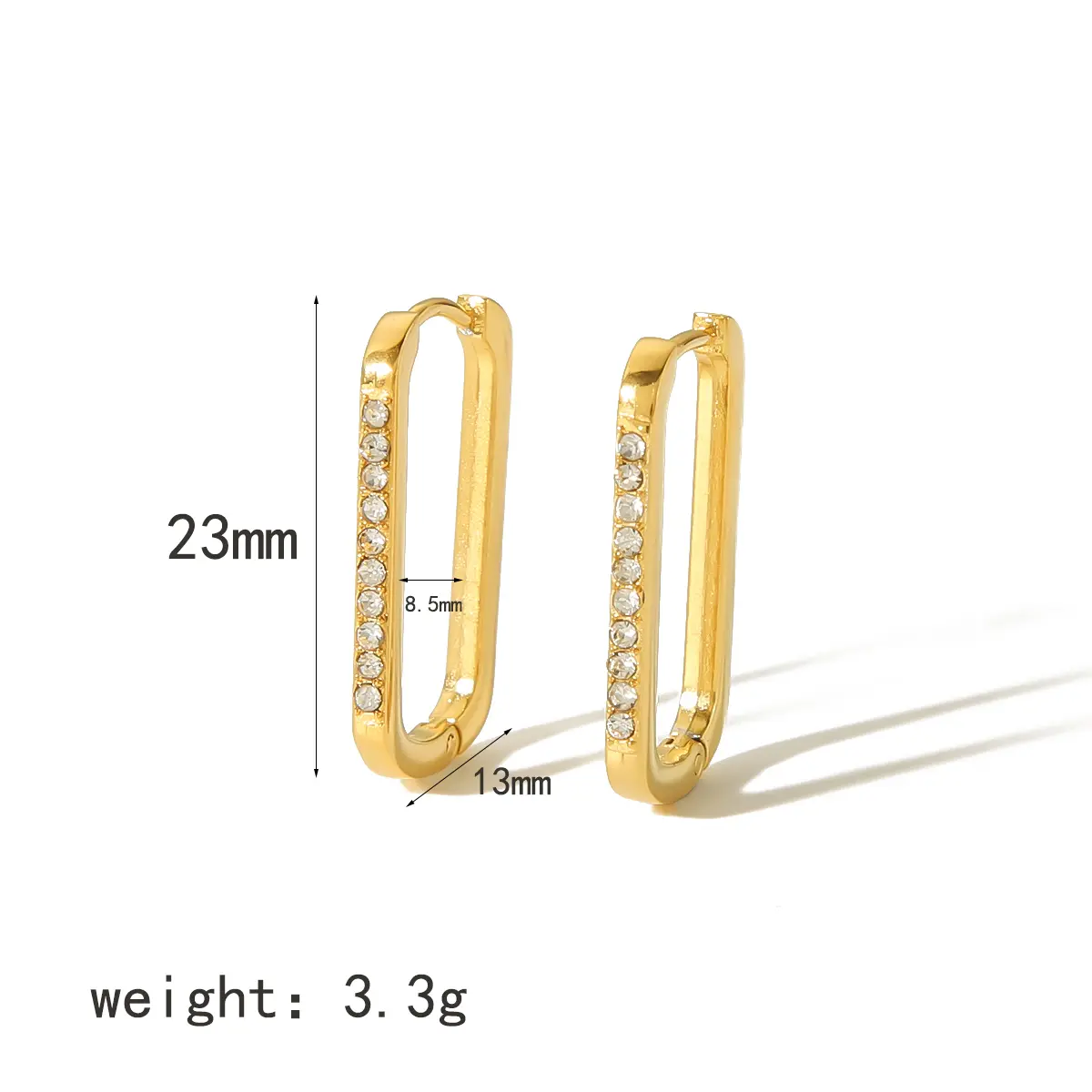 1 Pair Simple Style Rectangular Shape Stainless Steel  Gold Color Inlay Rhinestones Women's Hoop Earrings 2