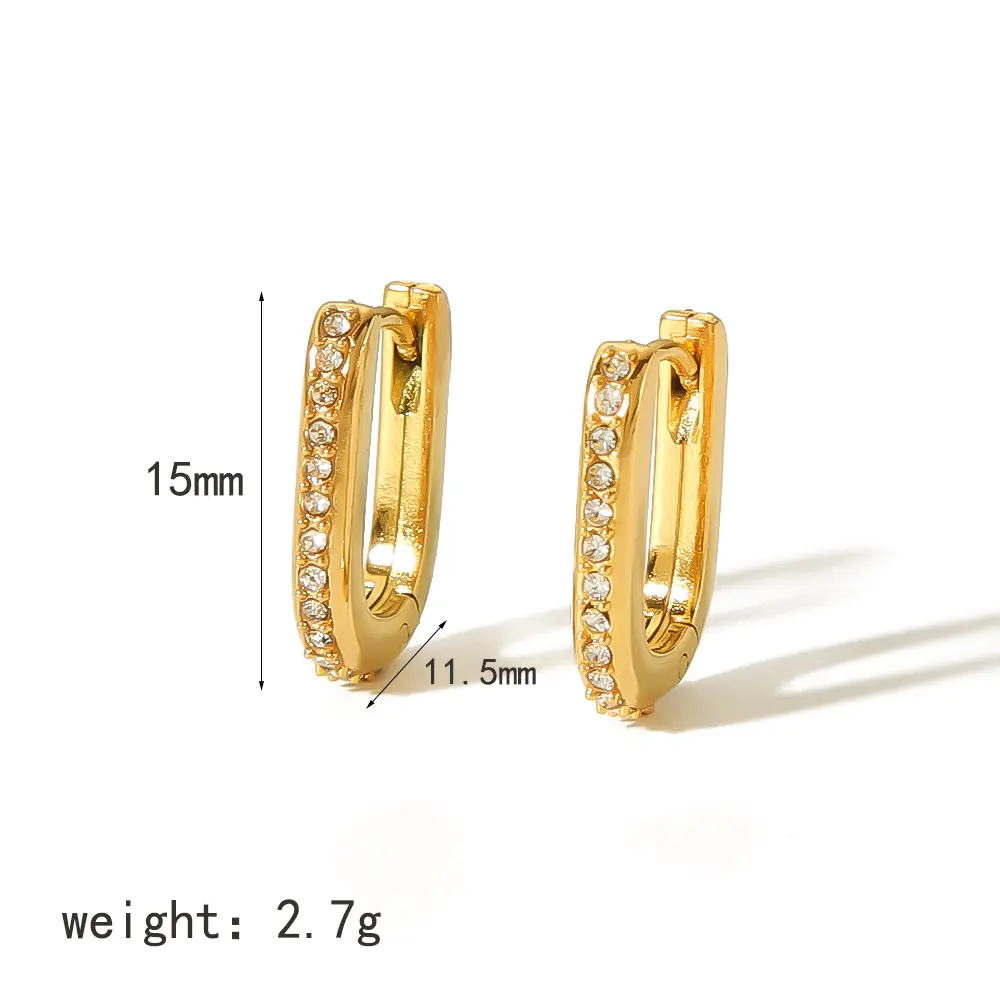 1 Pair Simple Style Rectangular Shape Stainless Steel  Gold Color Inlay Rhinestones Women's Hoop Earrings h5 