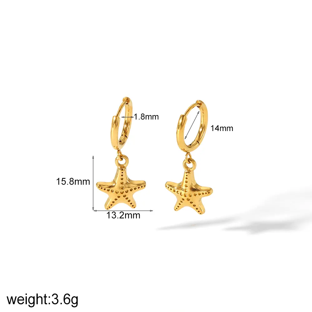 1 Pair Beachy Vacation Style Starfish Shape Stainless Steel 18K Gold Color Plated Women's Drop Earrings h5 