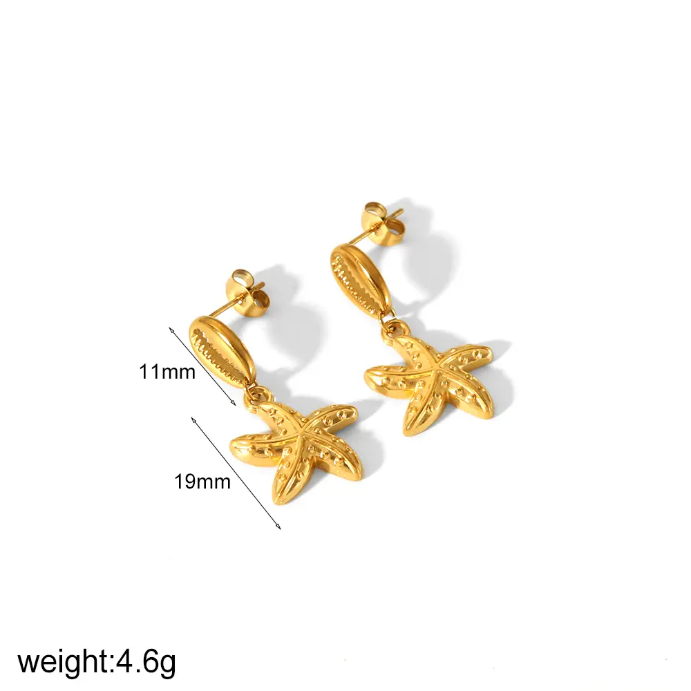 1 Pair Beachy Vacation Style Starfish Shape Stainless Steel  Gold Color Women's Drop Earrings h5 