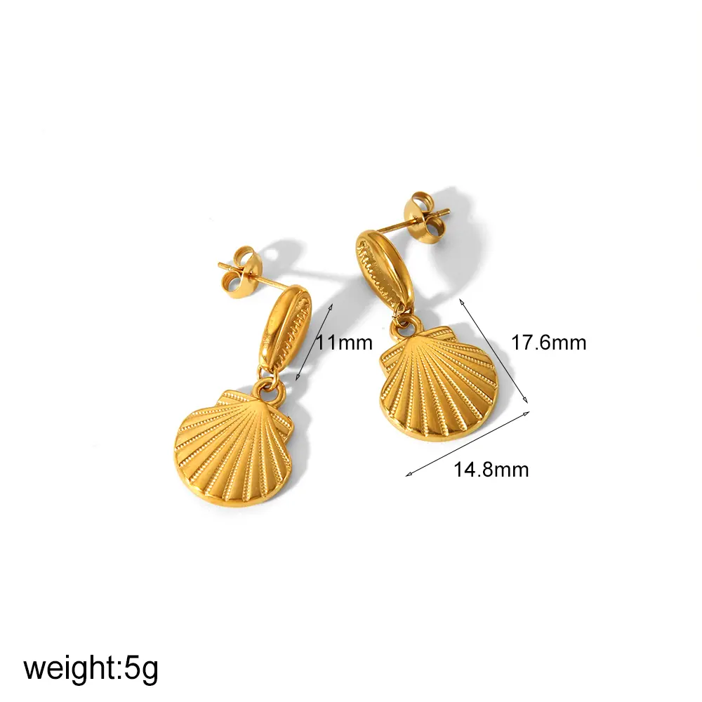 1 Pair Beachy Vacation Style Shell Shape Stainless Steel 18K Gold Color Plated Women's Drop Earrings h5 