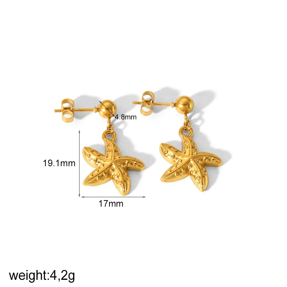 1 Pair Beachy Vacation Style Starfish Shape Stainless Steel  Gold Color Women's Drop Earrings h5 