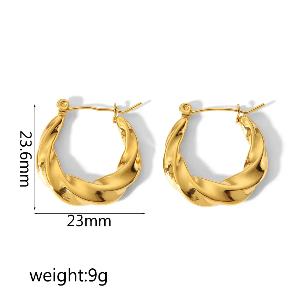 1 Pair Simple Style Twist Geometric Stainless Steel  Gold Color Women's Hoop Earrings h5 