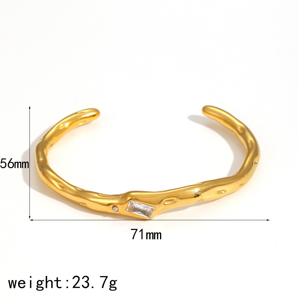 1 Piece Simple Series Light luxury Style Stainless Steel 18K Gold Color Plated Zircon Women's Bangles h5 