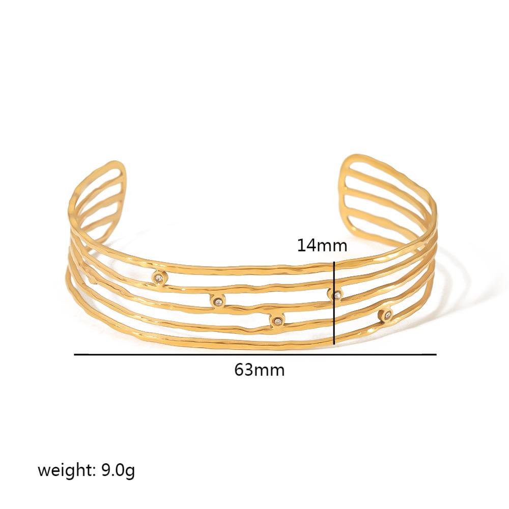 1 Piece Classic Style Hollow Multi-line Geometric Stainless Steel  Gold Color Plated Inlay Zircons Women's Bangles 2