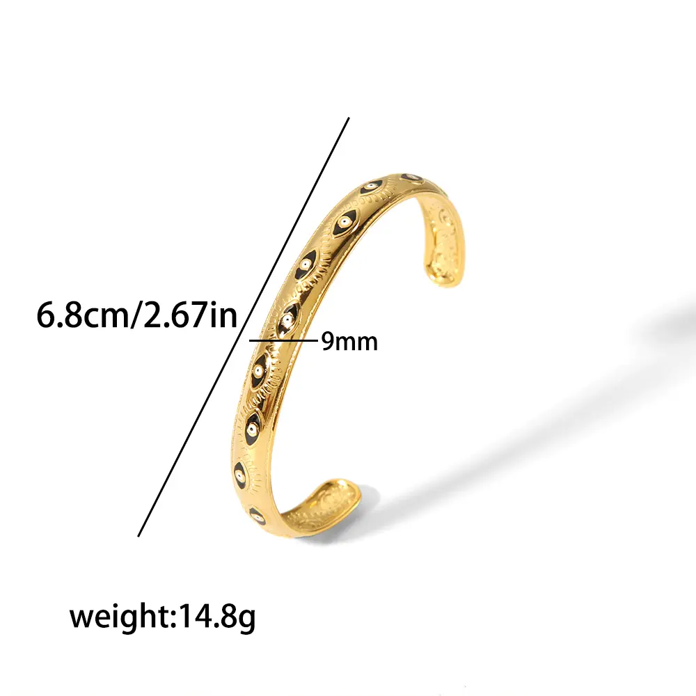 1 Piece Classic Retro Style Carved Geometirc Enamel Stainless Steel  Gold Color Inlay Zircons Women's Bangles 