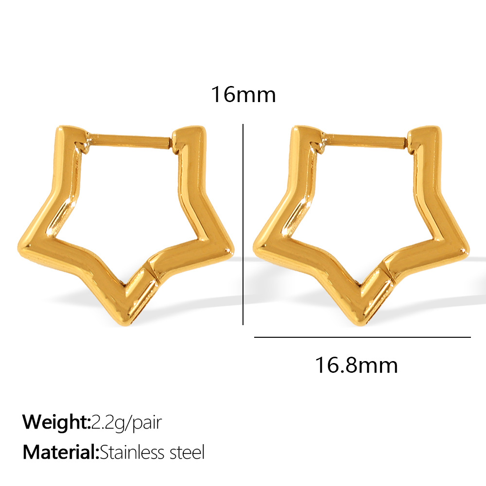 1 Pair Simple Series Classic Star Titanium Steel  Gold Color Women's Hoop Earrings h5 