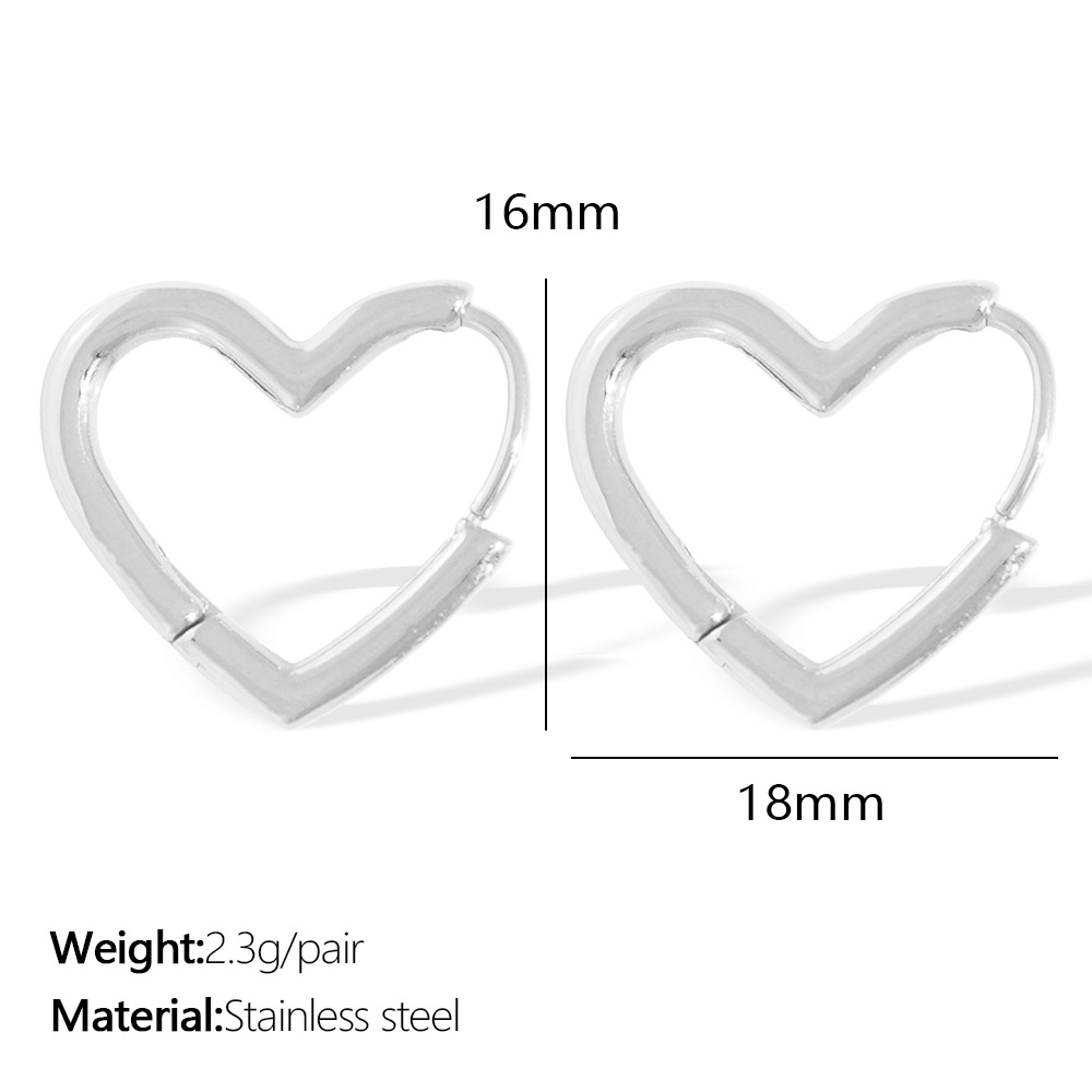 1 Pair Simple Series Classic Heart Titanium Steel  Gold Color Women's Hoop Earrings h5 